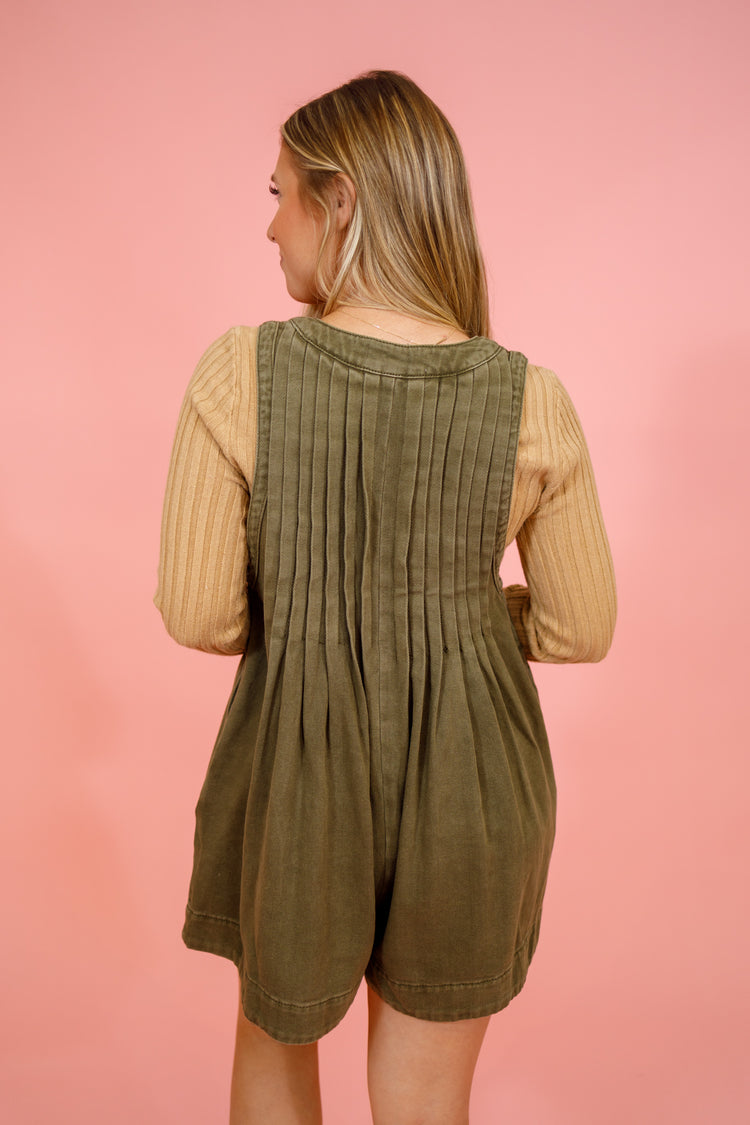 Olive Wash Pleated Detail Romper