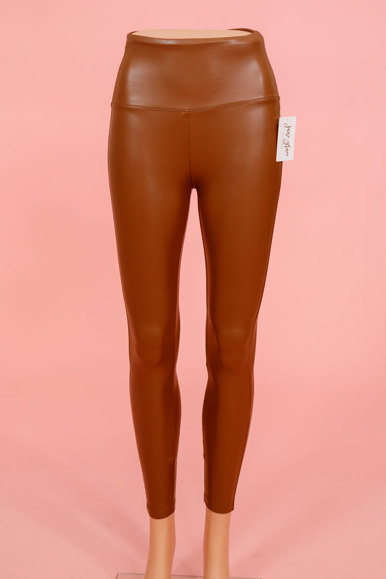 Dark Camel Faux Leather Leggings