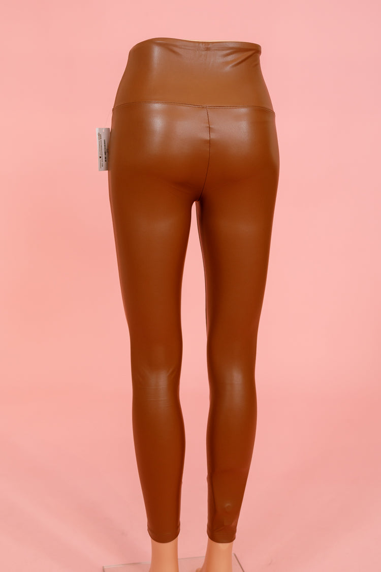 Dark Camel Faux Leather Leggings