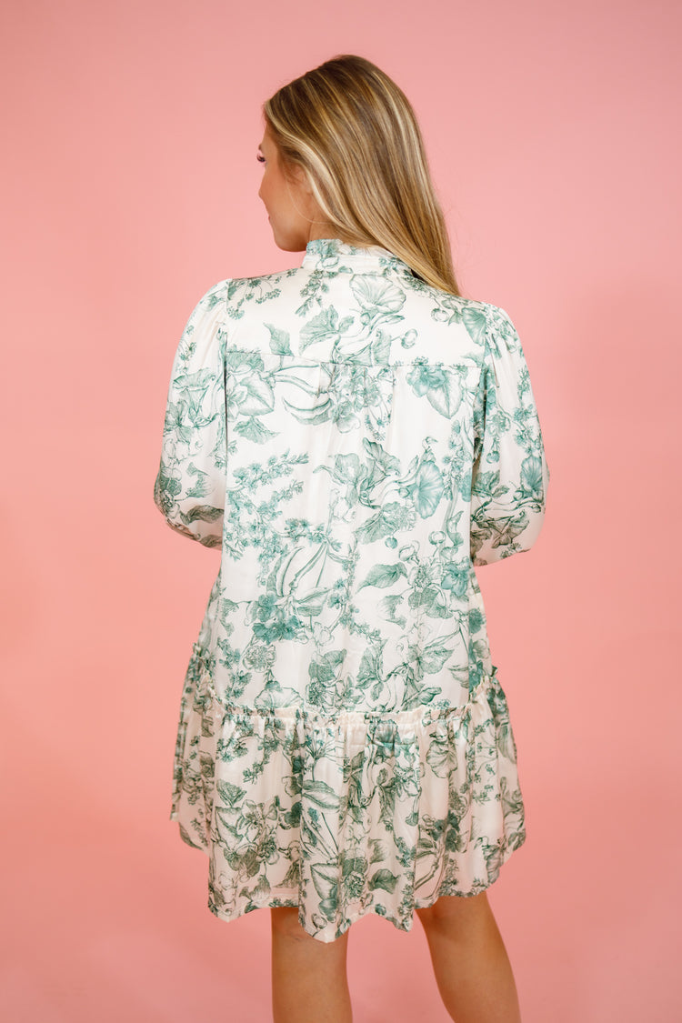 Green Floral Ruffle Collar Dress