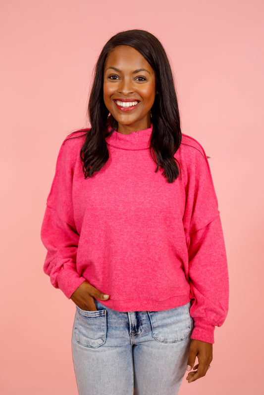 Fuchsia Brushed Mock Neck Sweater