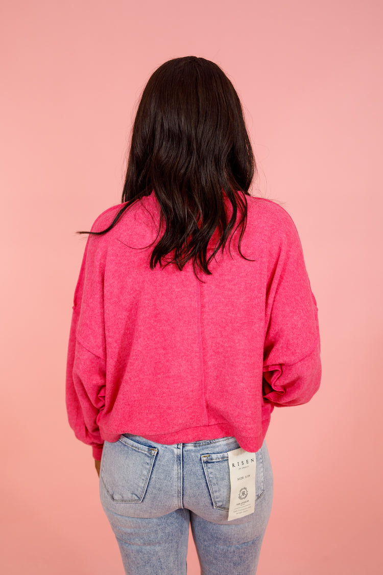 Fuchsia Brushed Mock Neck Sweater