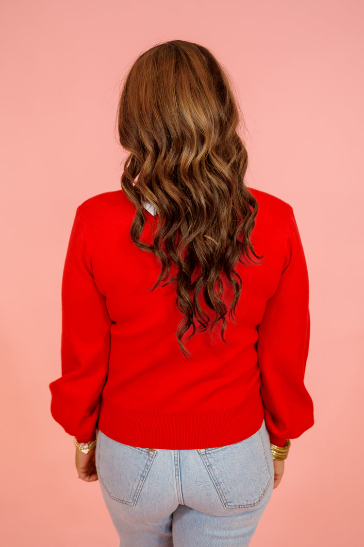 Red Bubble Sleeve Sweater