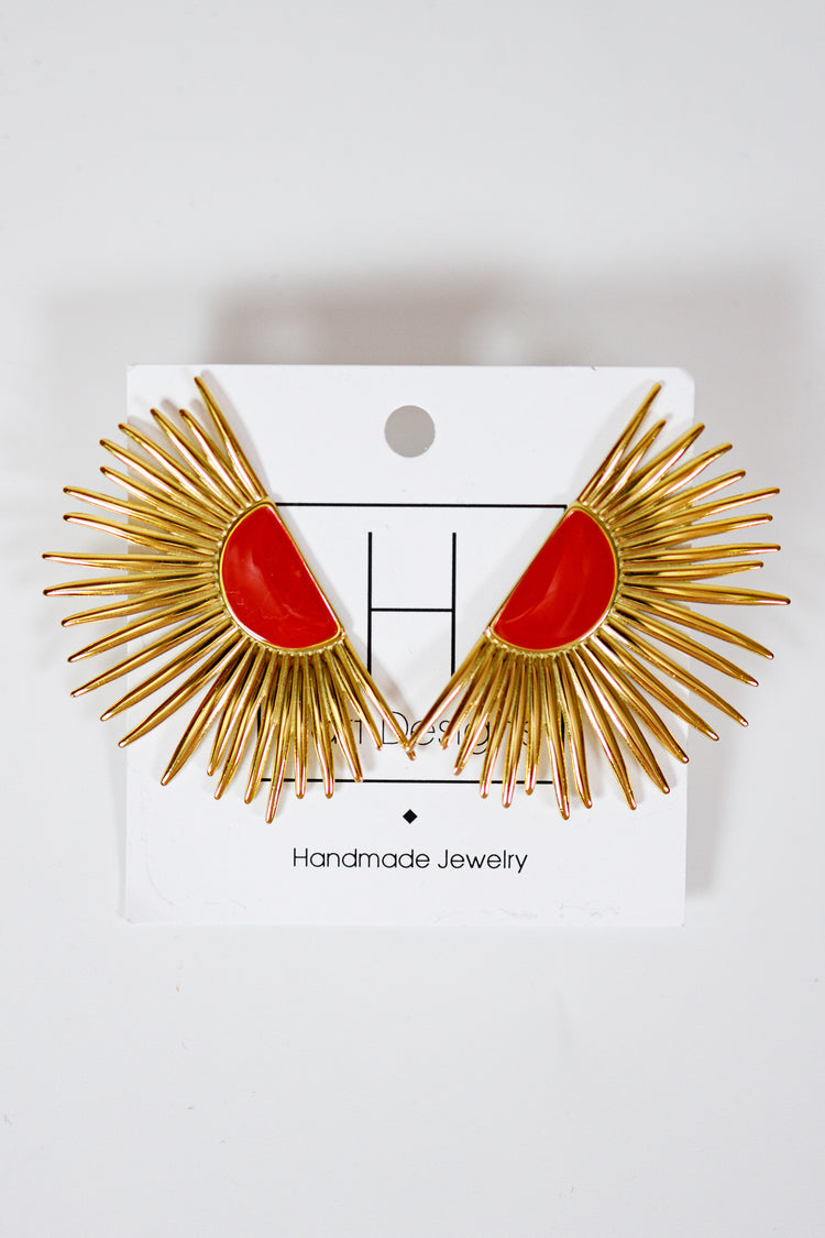 HD Red & Gold Fan Earrings