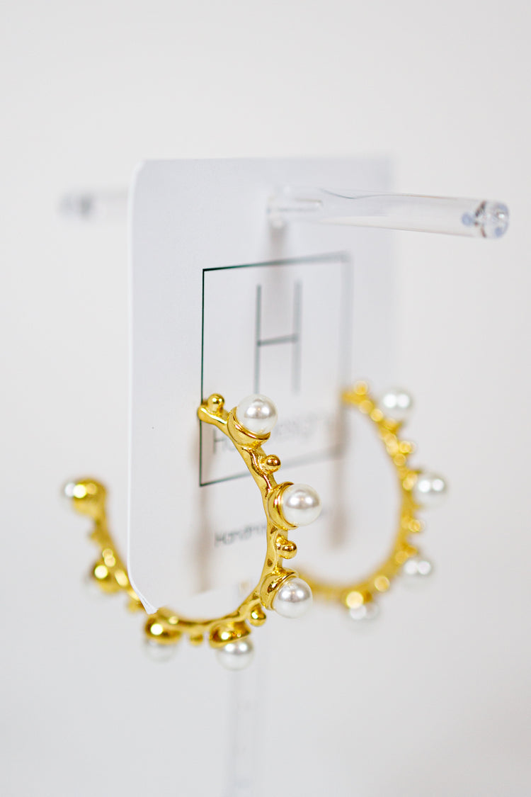 HD Pearl Studded Gold Hoops