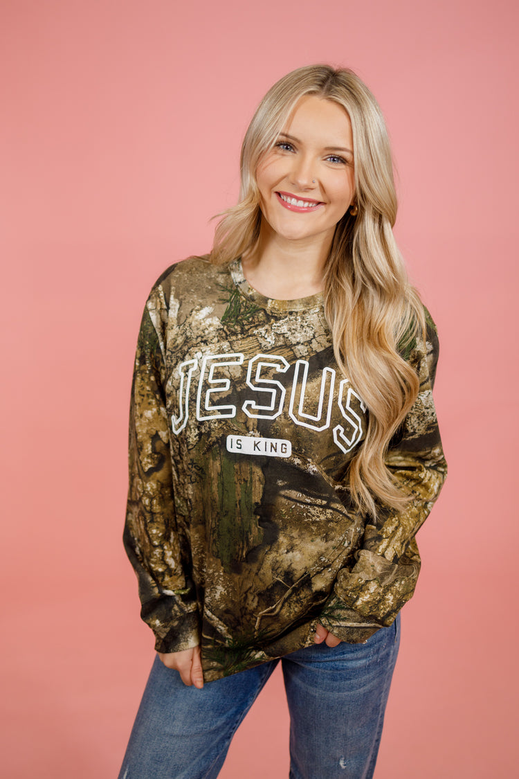 Camo "Jesus is King" Graphic Tee, S-3XL