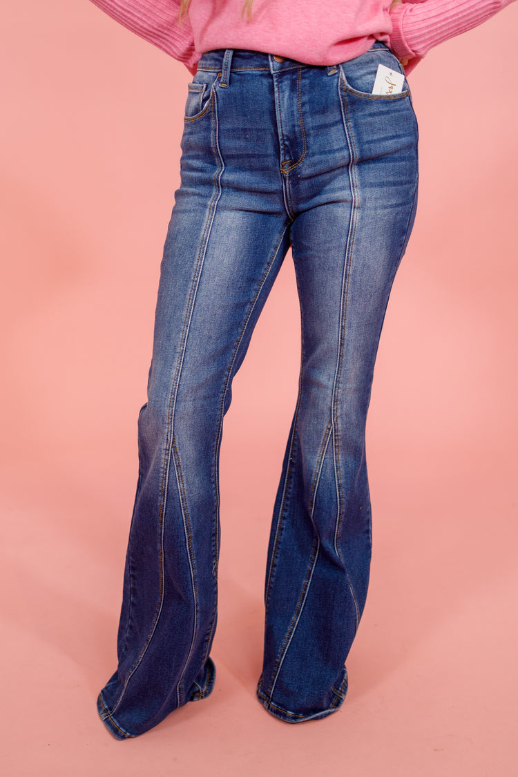 Risen Front Seam Flare Jeans