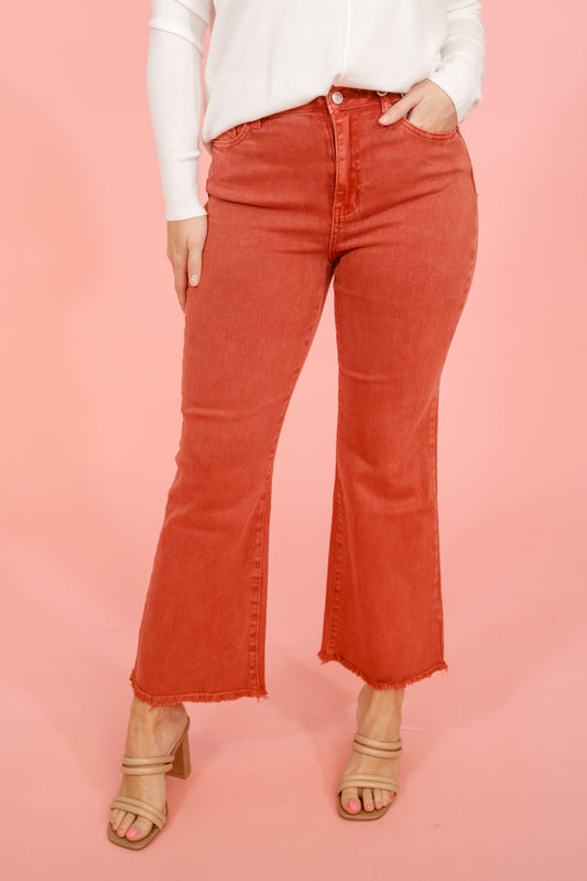 Z Acid Wash Crop Flare Jeans, CABERNET