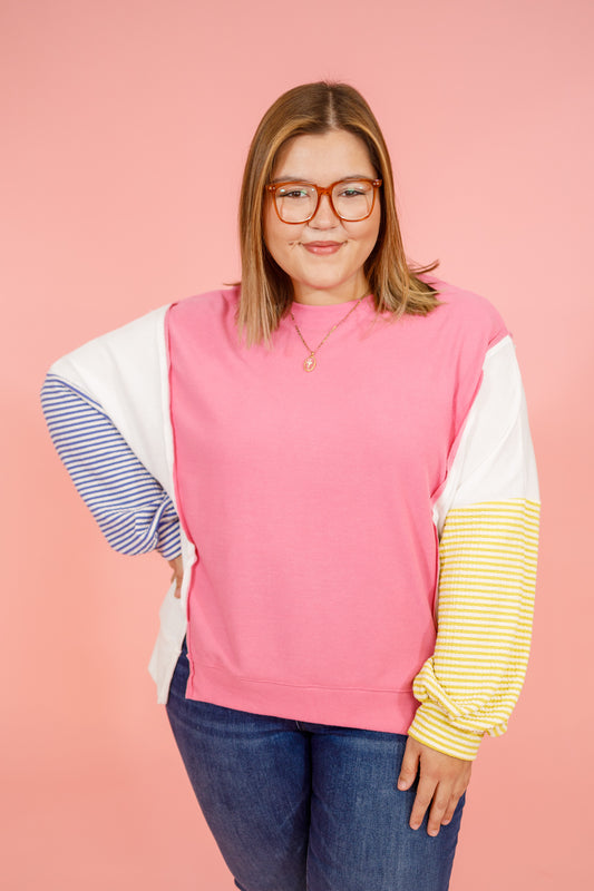 Curvy Pink Color Block Top