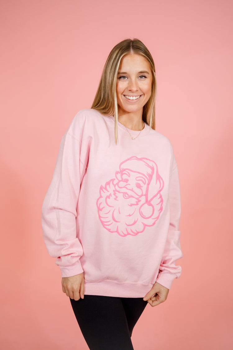 Pink Puff Santa Graphic Sweatshirt, S-2XL