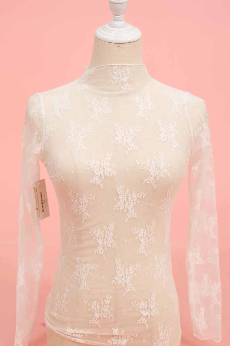 White Sheer Lace Long Sleeve Top