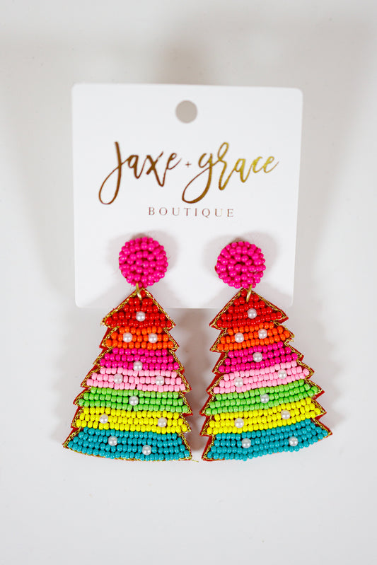 Multicolor Beaded Tree Earrings