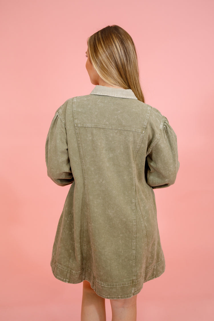 Olive Denim Button Down Dress