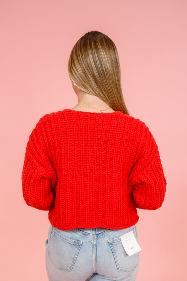 Red Chunky Knit Cardigan