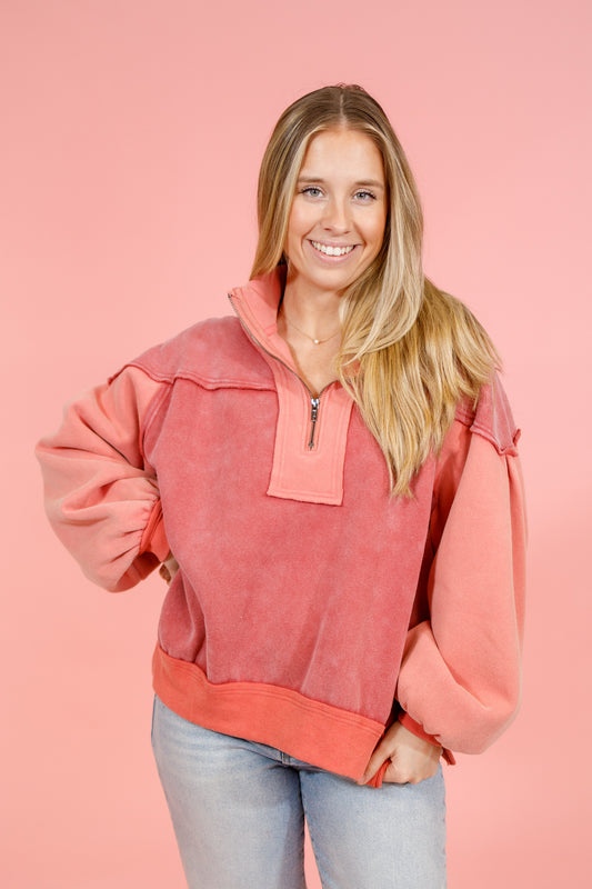 Vintage Coral Half Zip Pullover