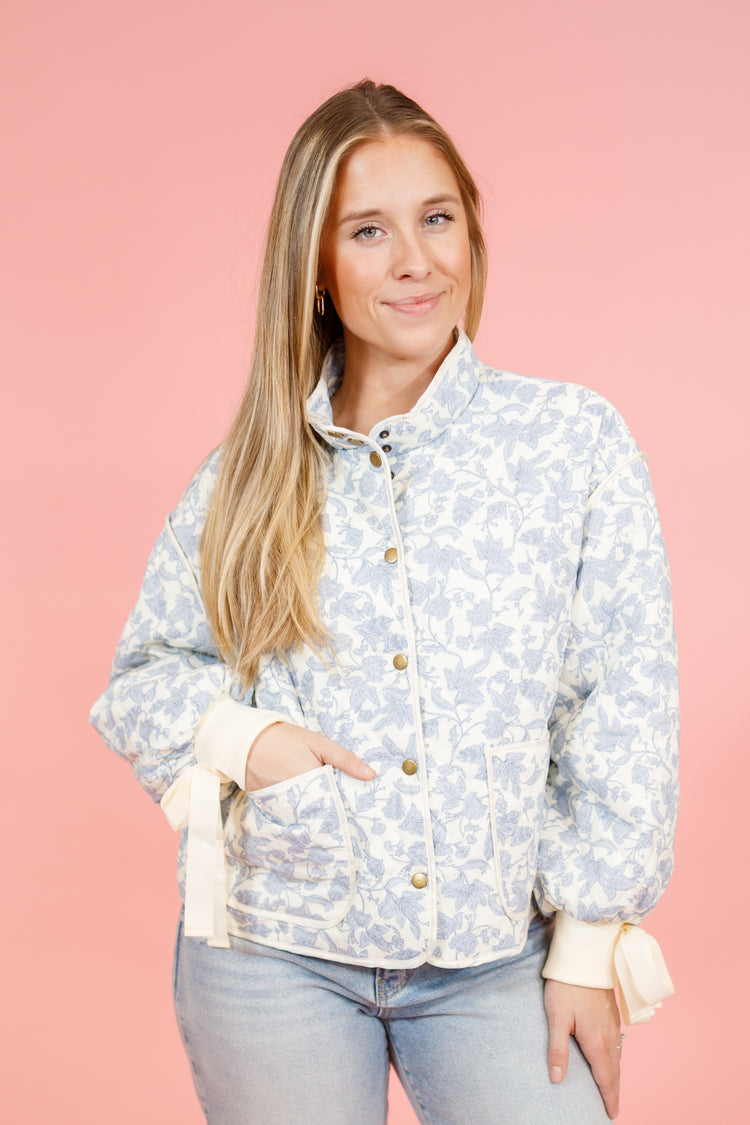 Blue Floral Quilted Jacket