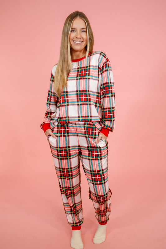 Red Plaid Pajama Set, S-2XL