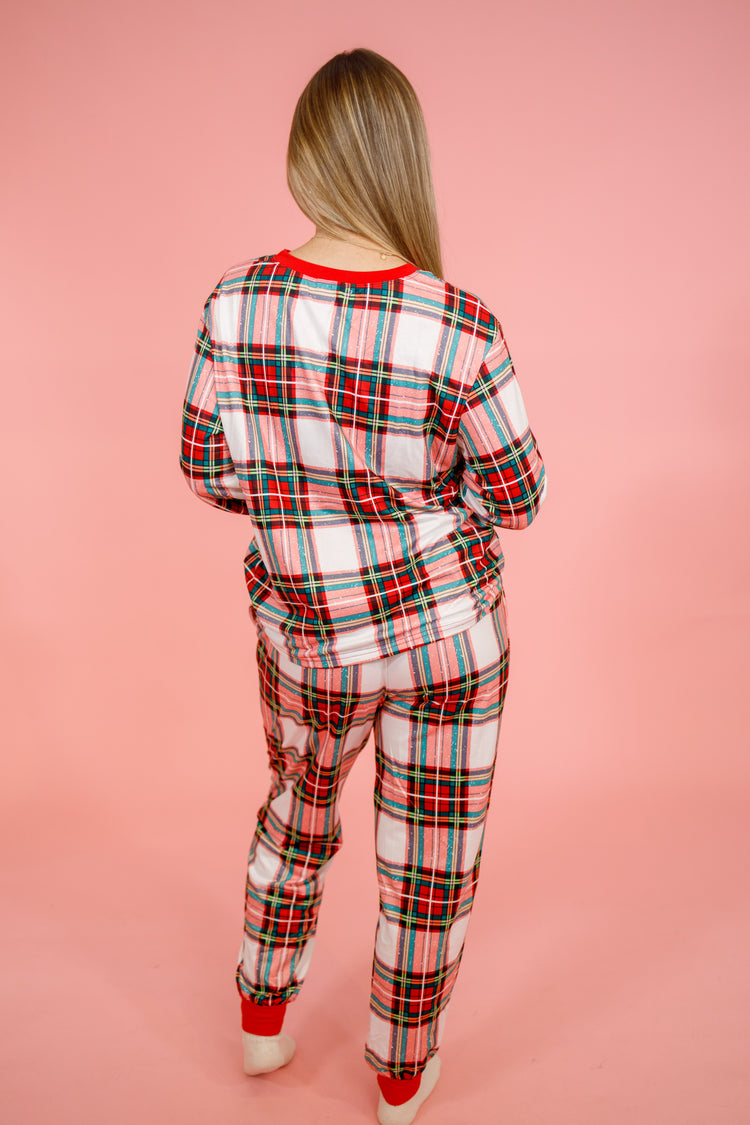 Red Plaid Pajama Set, S-2XL