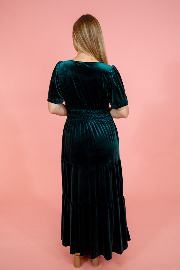 Hunter Green Velvet Maxi Dress