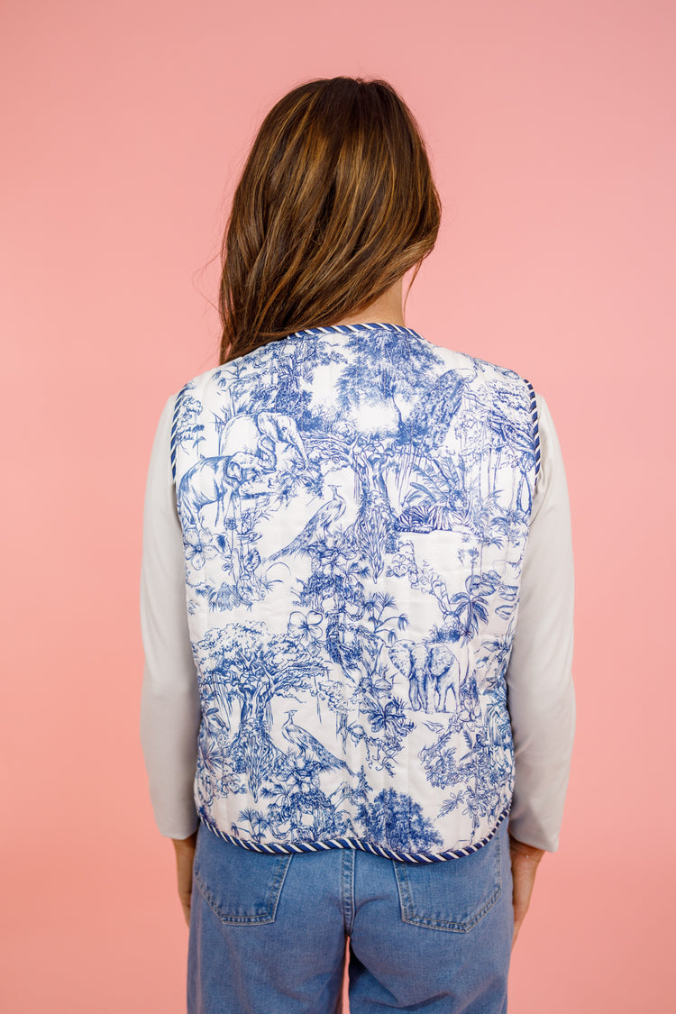 Blue Toile Quilted Vest