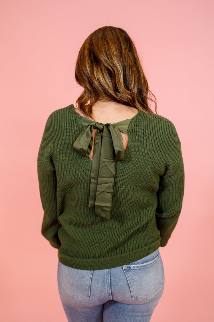 Green Knit Back Tie Top