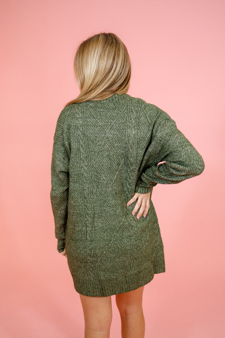 Green Cable Knit Sweater Dress