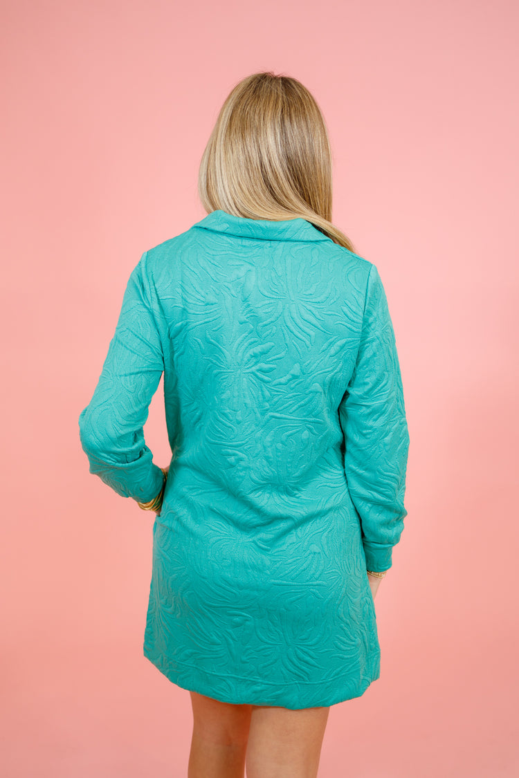 Green Textured Quarter Zip Dress