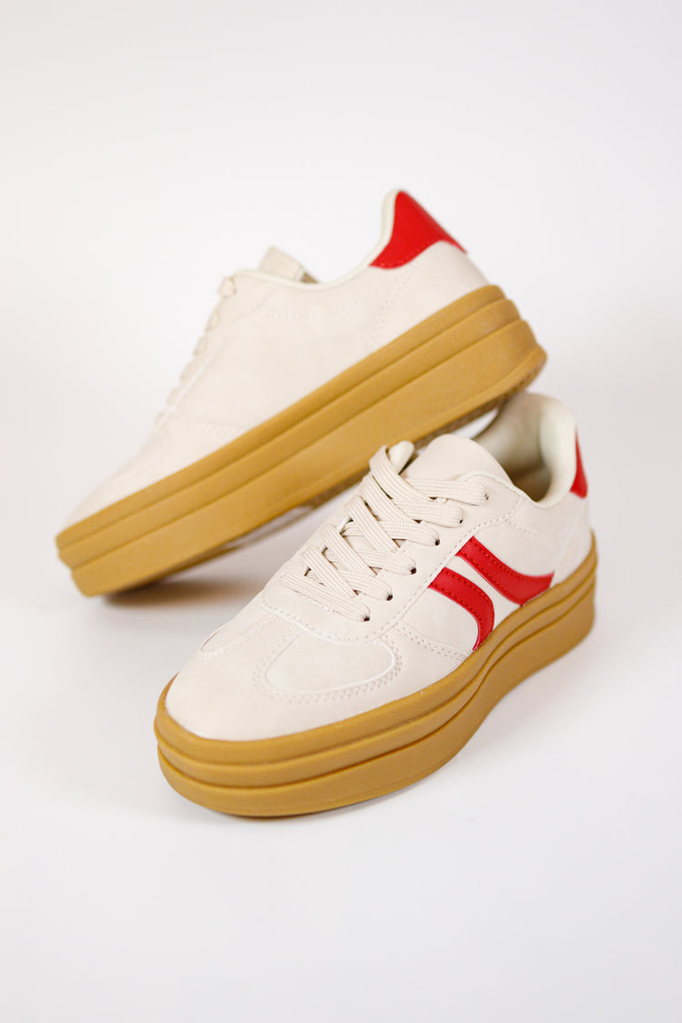 Beige and Red Platform Sneakers