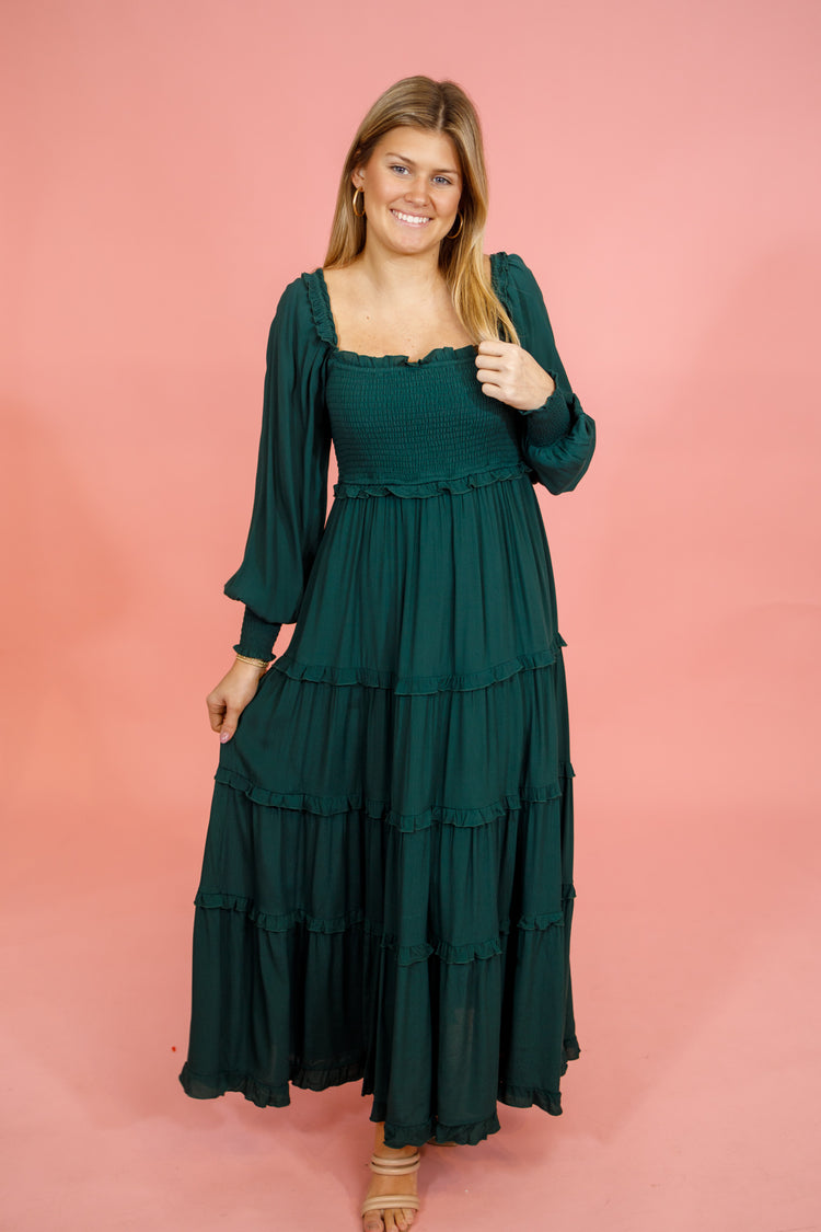 Emerald Tiered Smocked Maxi Dress