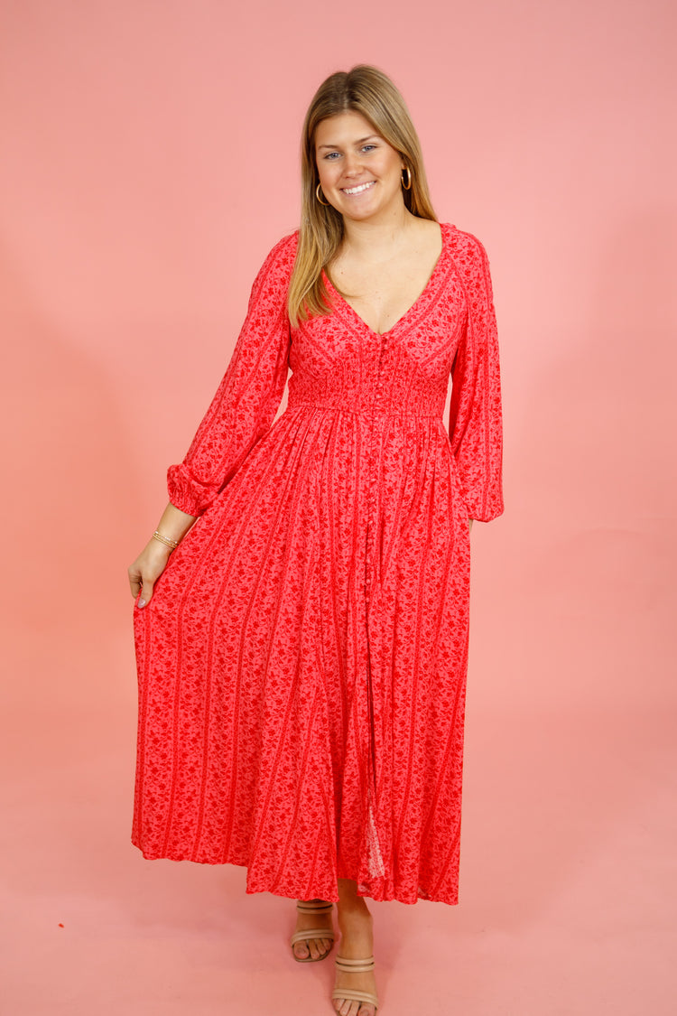 Coral Floral Smock Maxi Dress