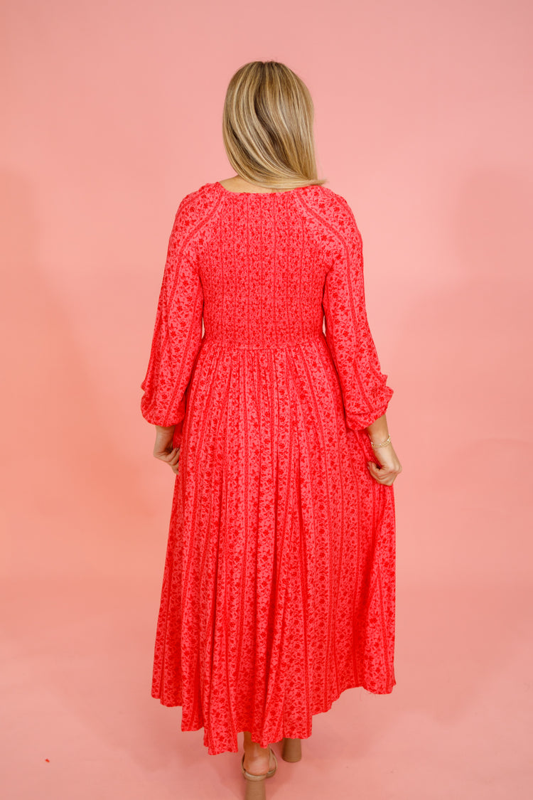 Coral Floral Smock Maxi Dress