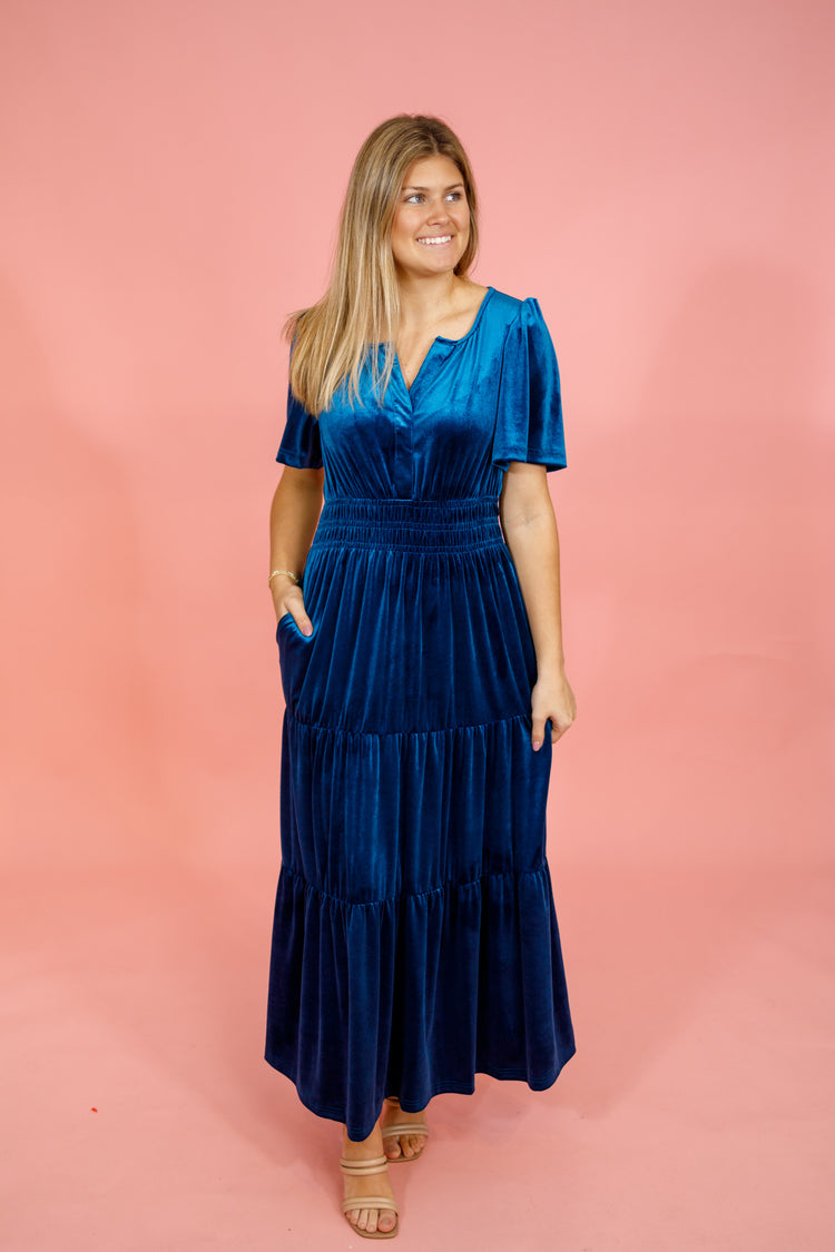 Teal Velvet Maxi Dress