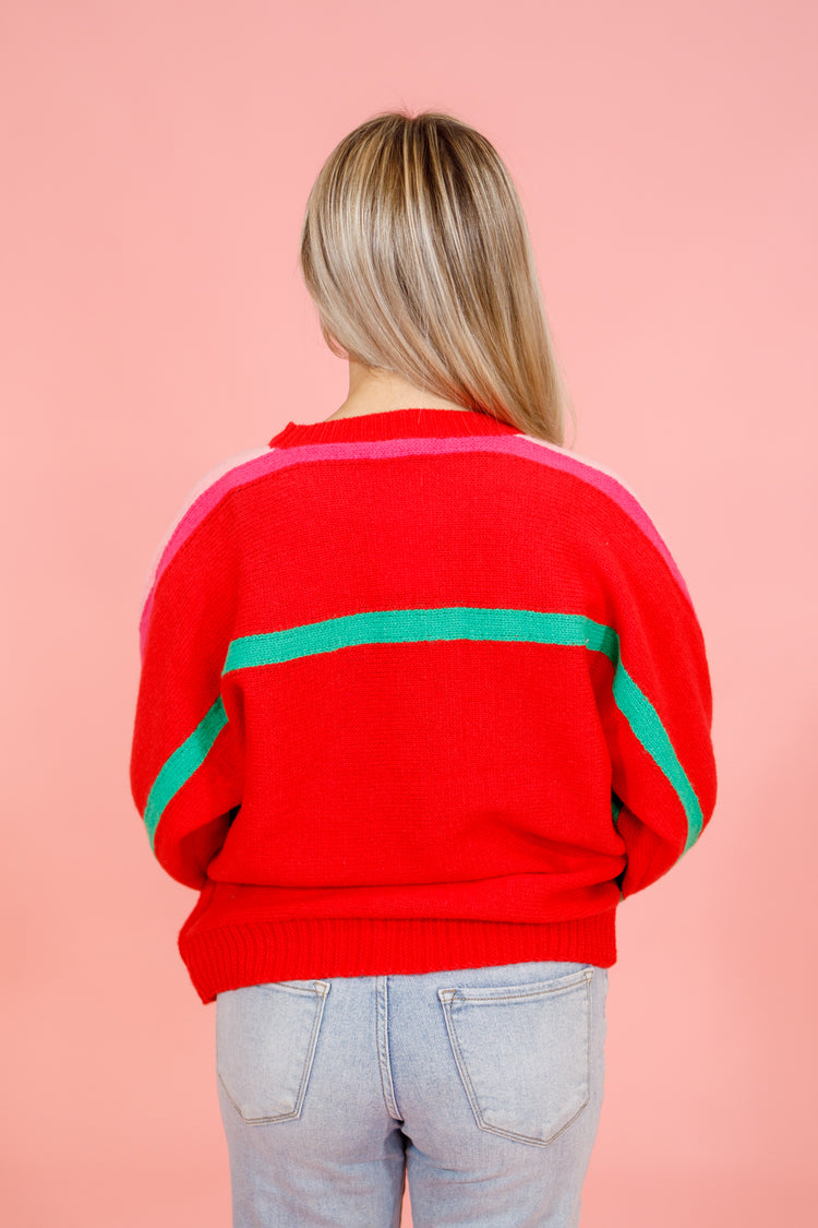 Red Contrast Stripe Sweater