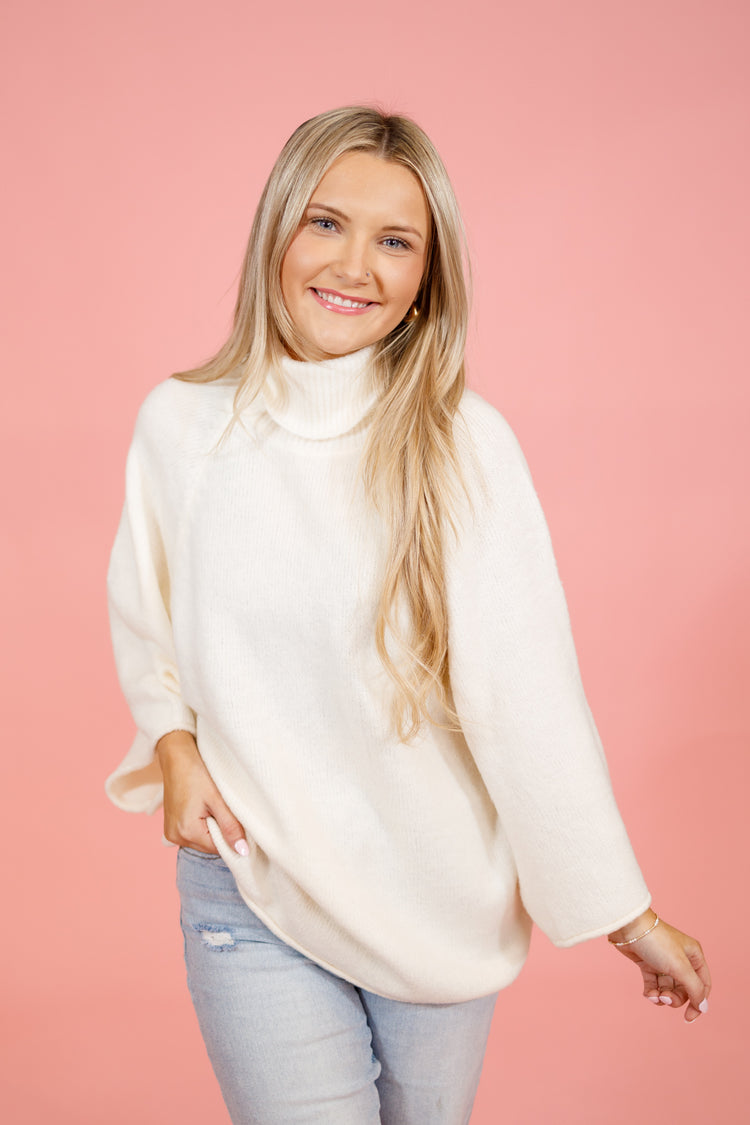 Ivory Dolman Turtleneck Sweater