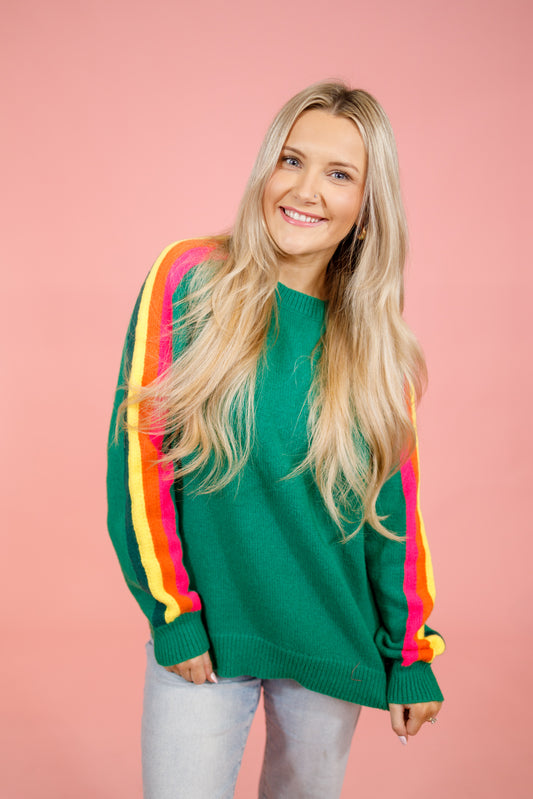 Green Stripe Sleeve Sweater