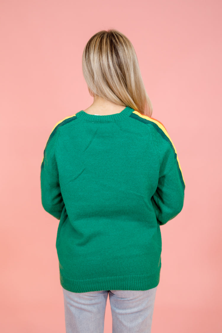 Green Stripe Sleeve Sweater