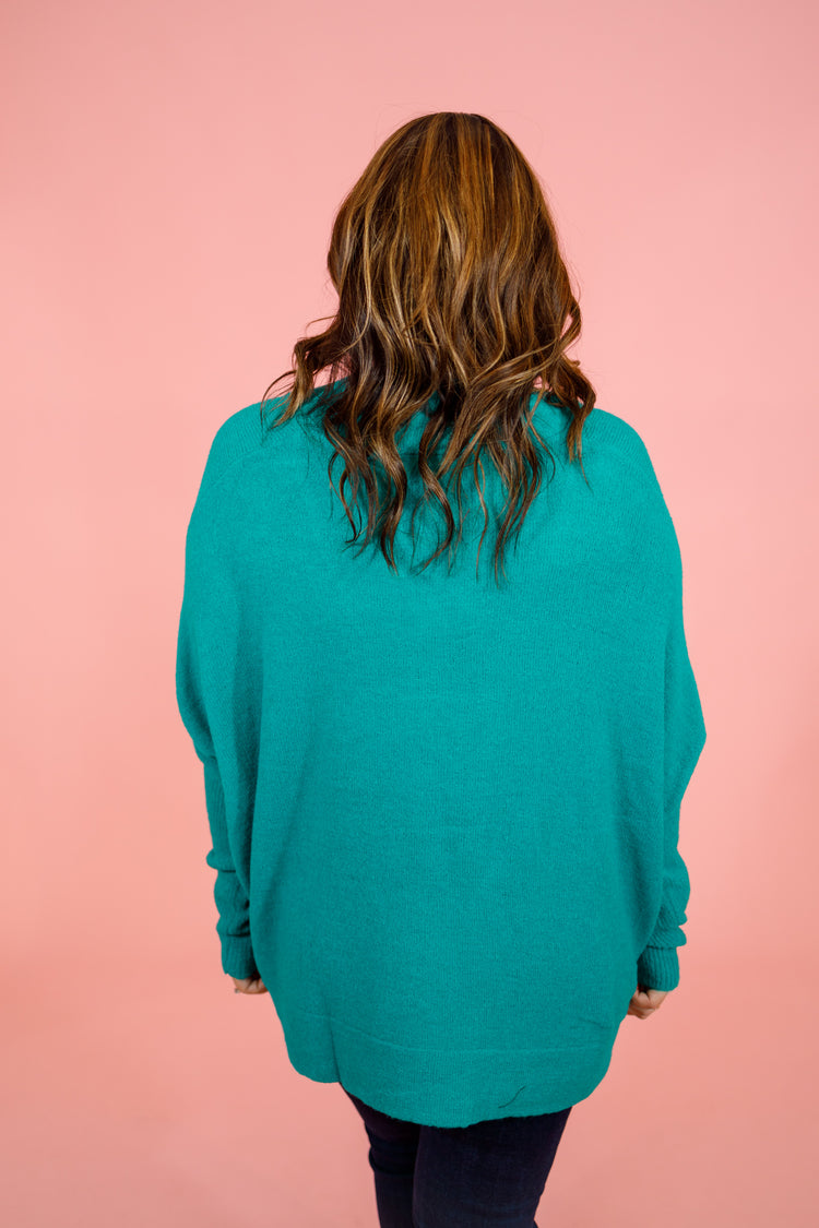 Green Oversized V-Neck Sweater