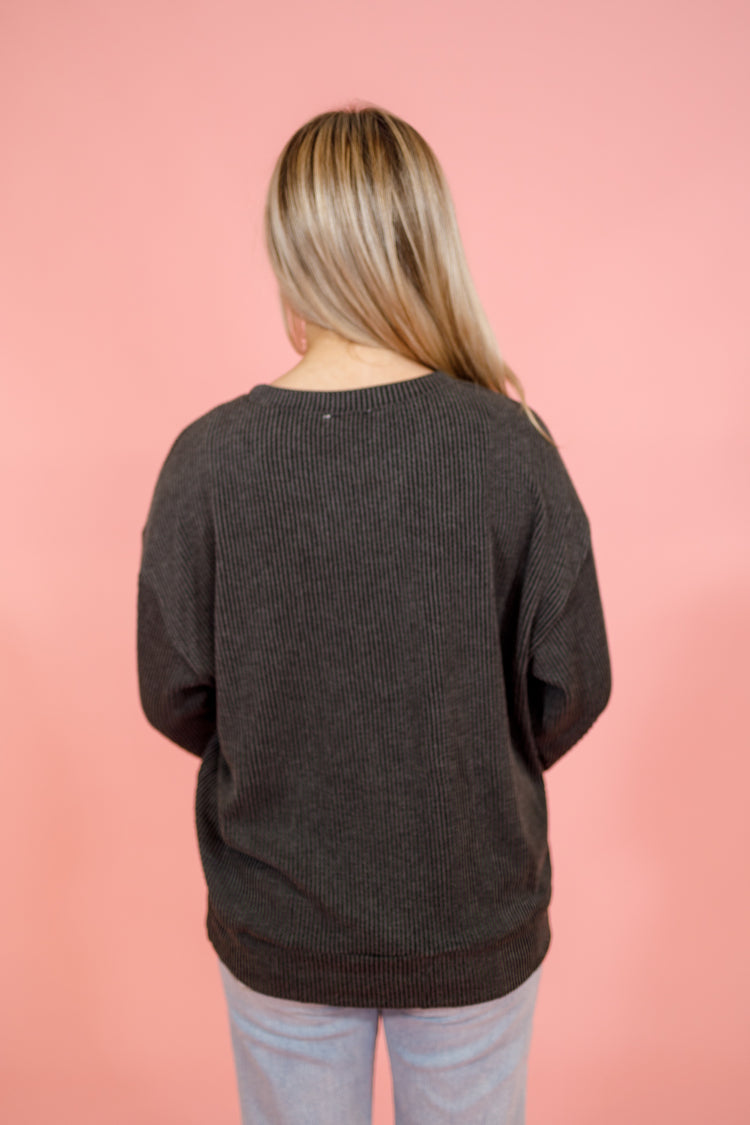 Charcoal "Georgia" Ribbed Sweater