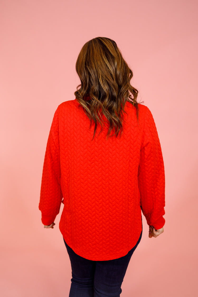 Curvy Red Cable Textured Pullover