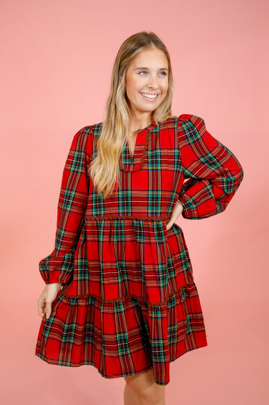 Red Plaid Tiered Dress