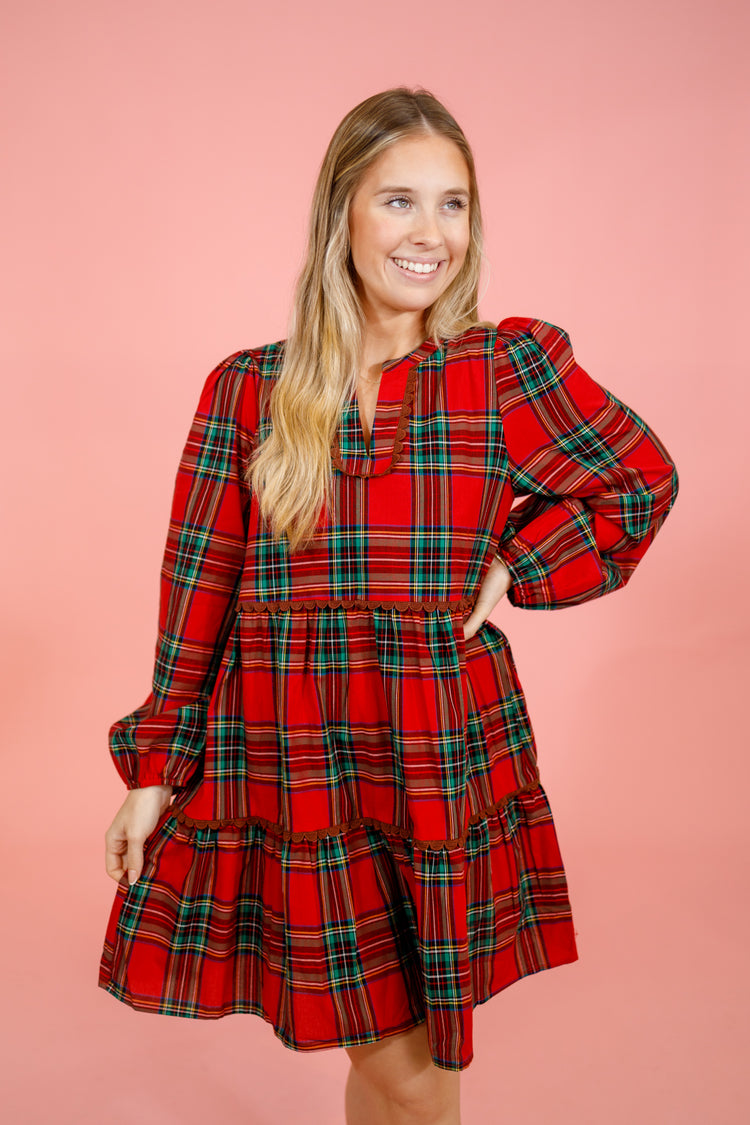 Red Plaid Tiered Dress