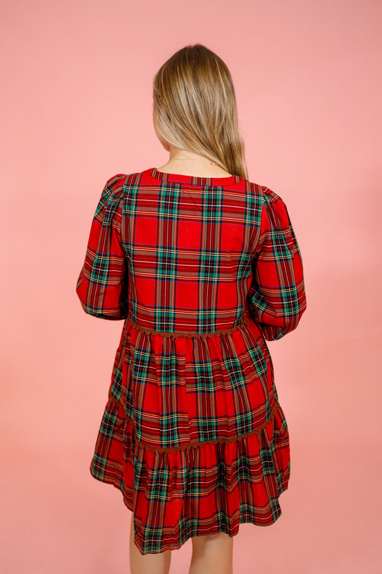 Red Plaid Tiered Dress