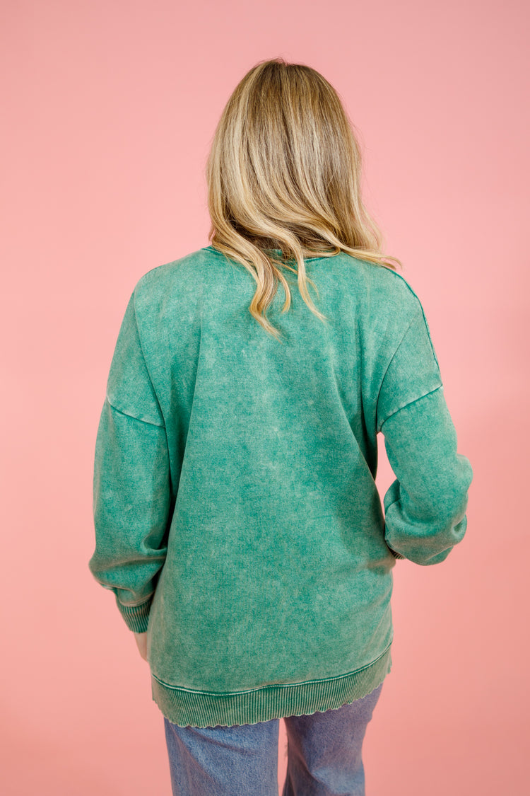 Acid Wash Pocket Pullover, FOREST