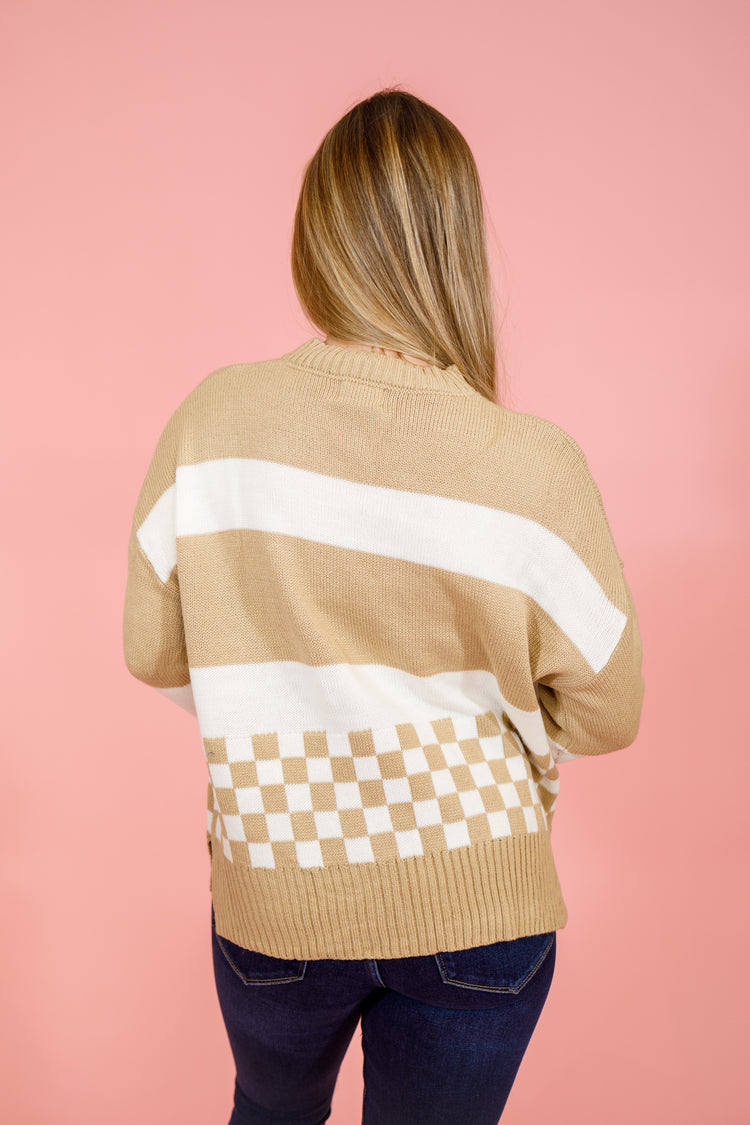 Taupe Checkered Sweater