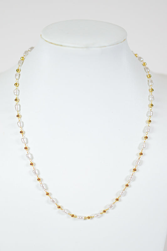 Pearl & Metal Ball Station Necklace