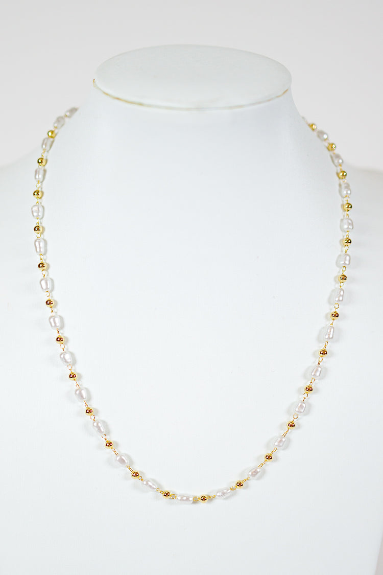 Pearl & Metal Ball Station Necklace