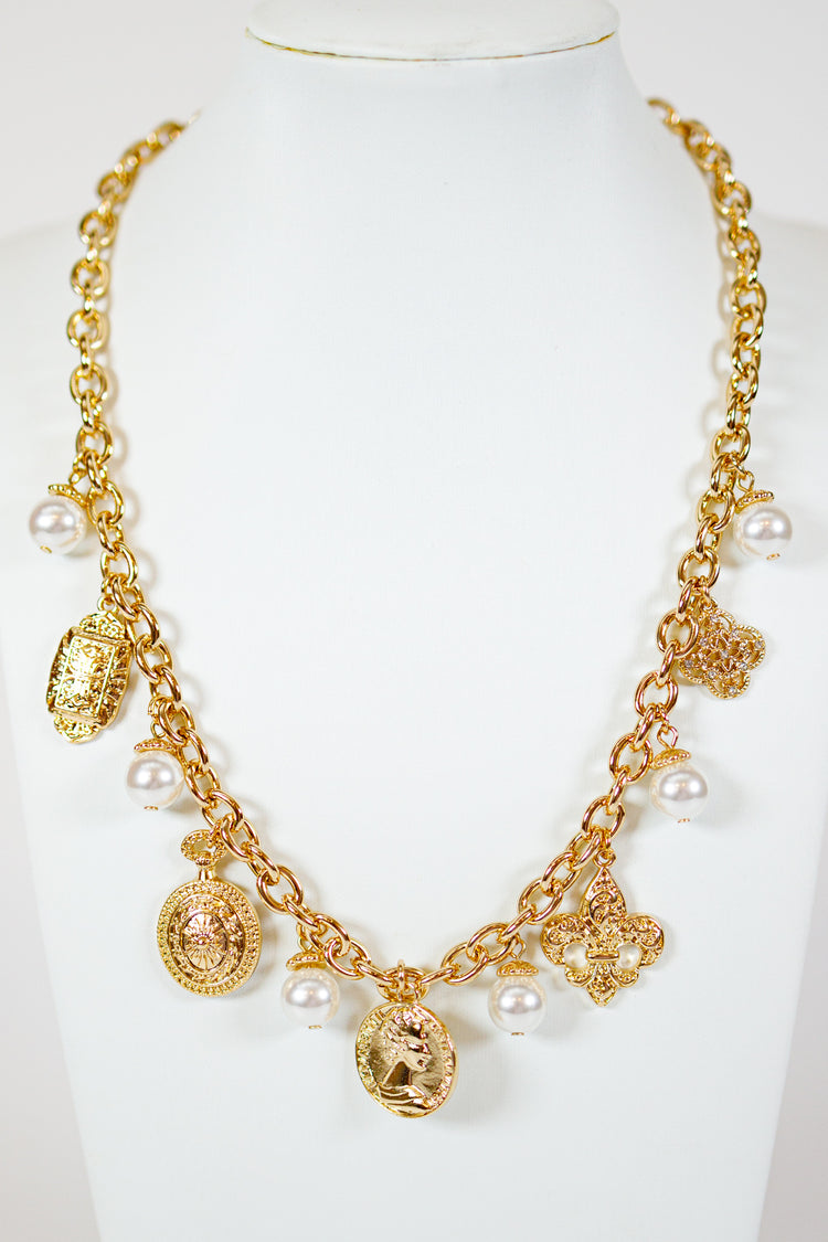 Multi Charm Pearl Necklace