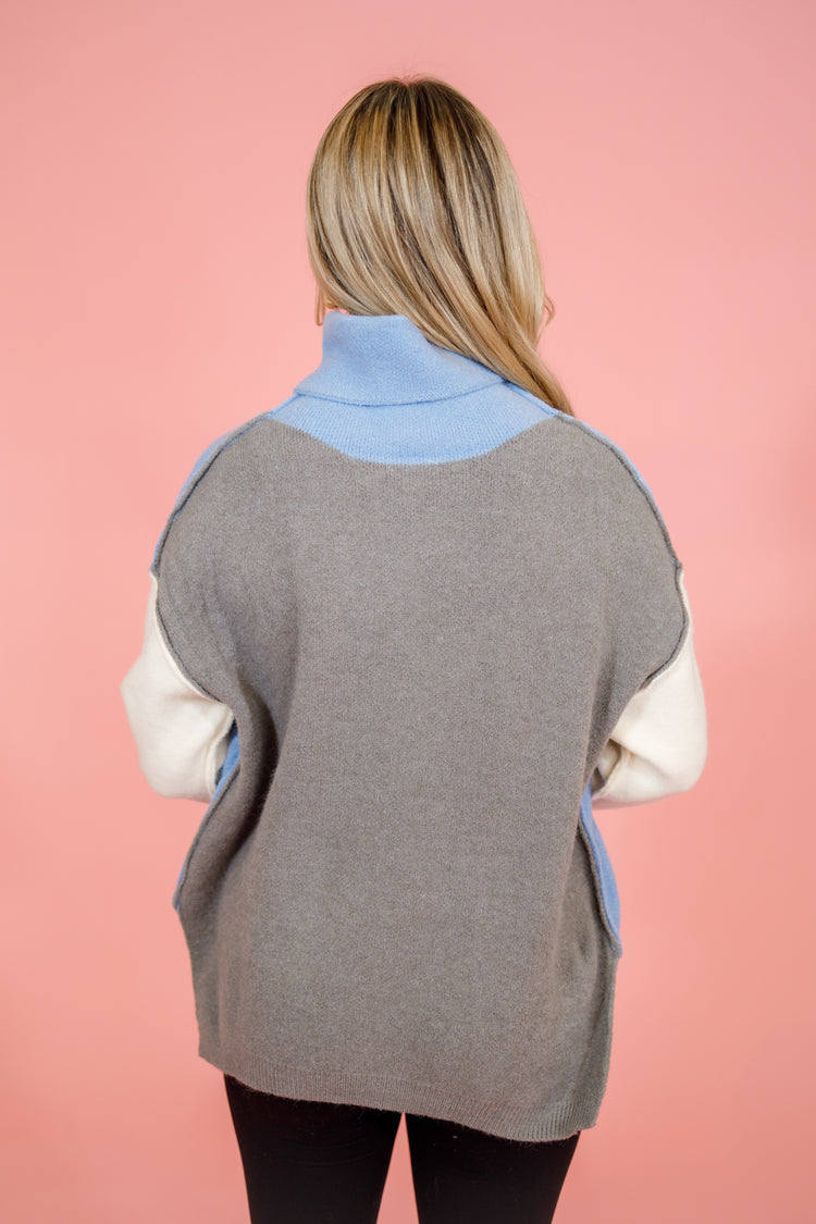 Blue and Cream Turtleneck Sweater