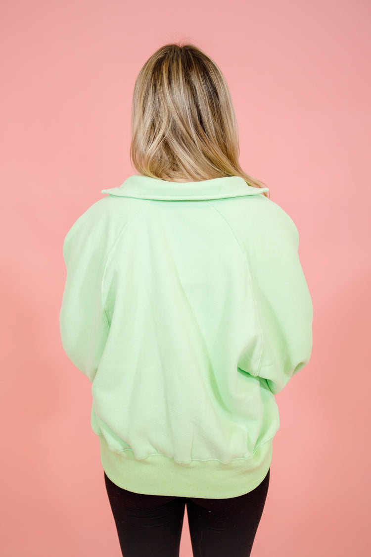 Snap Button Collared Sweatshirt, APPLE GREEN