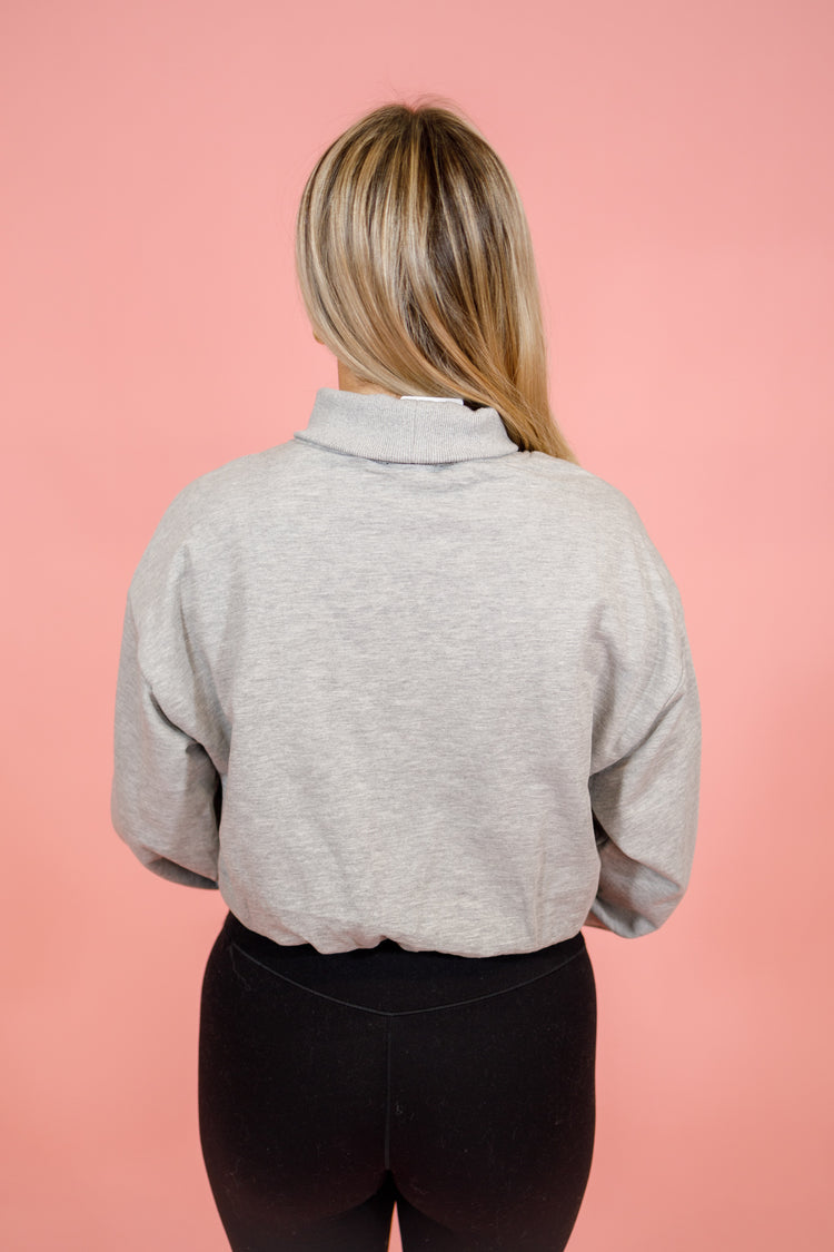 Grey Mock Neck Bubble Hem Sweatshirt